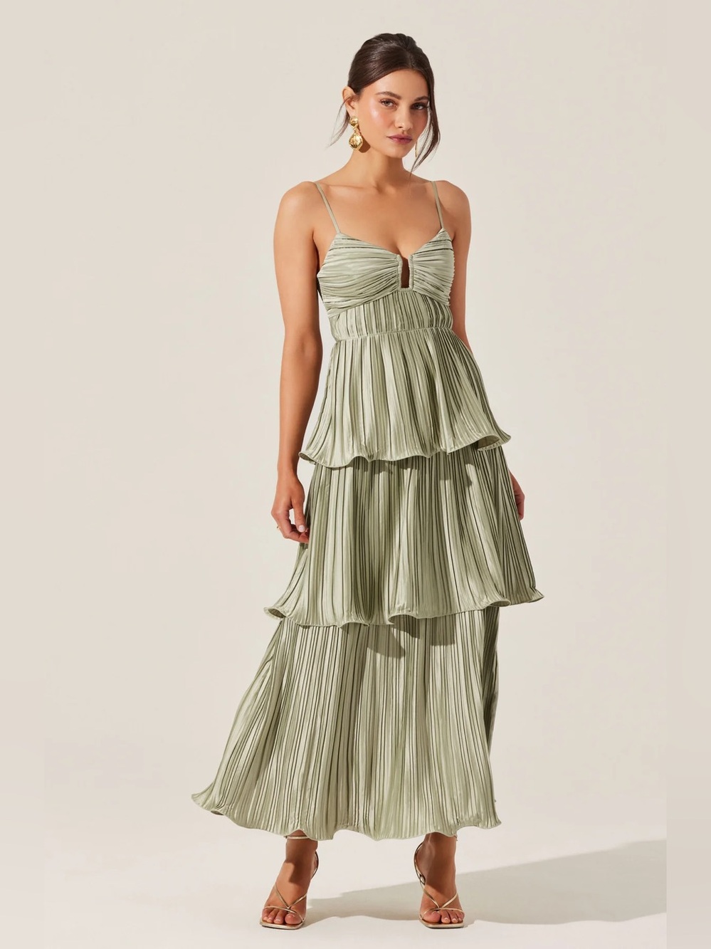 ASTR the Label Sage Green Lupin Tiered Ruffle Wedding Guest Dress